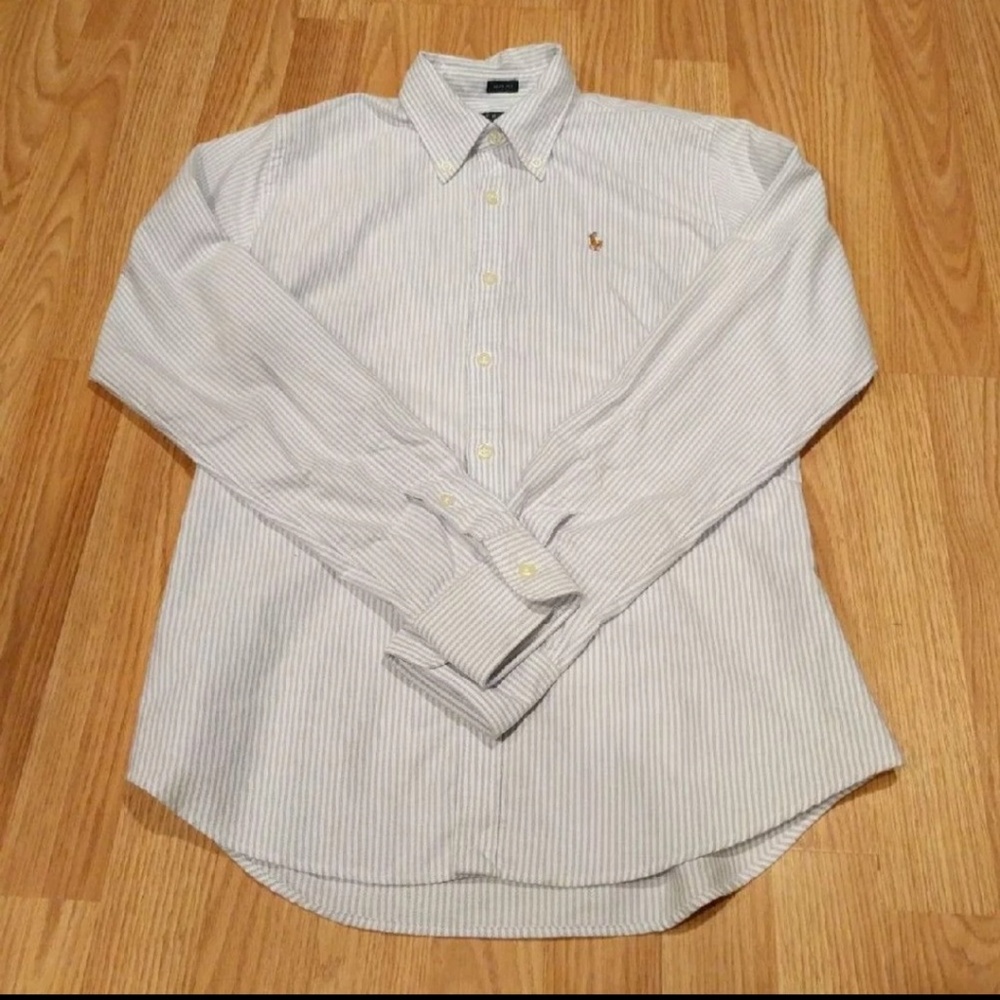 [6] Ralph Lauren Slim Fit Blue Striped Oxford